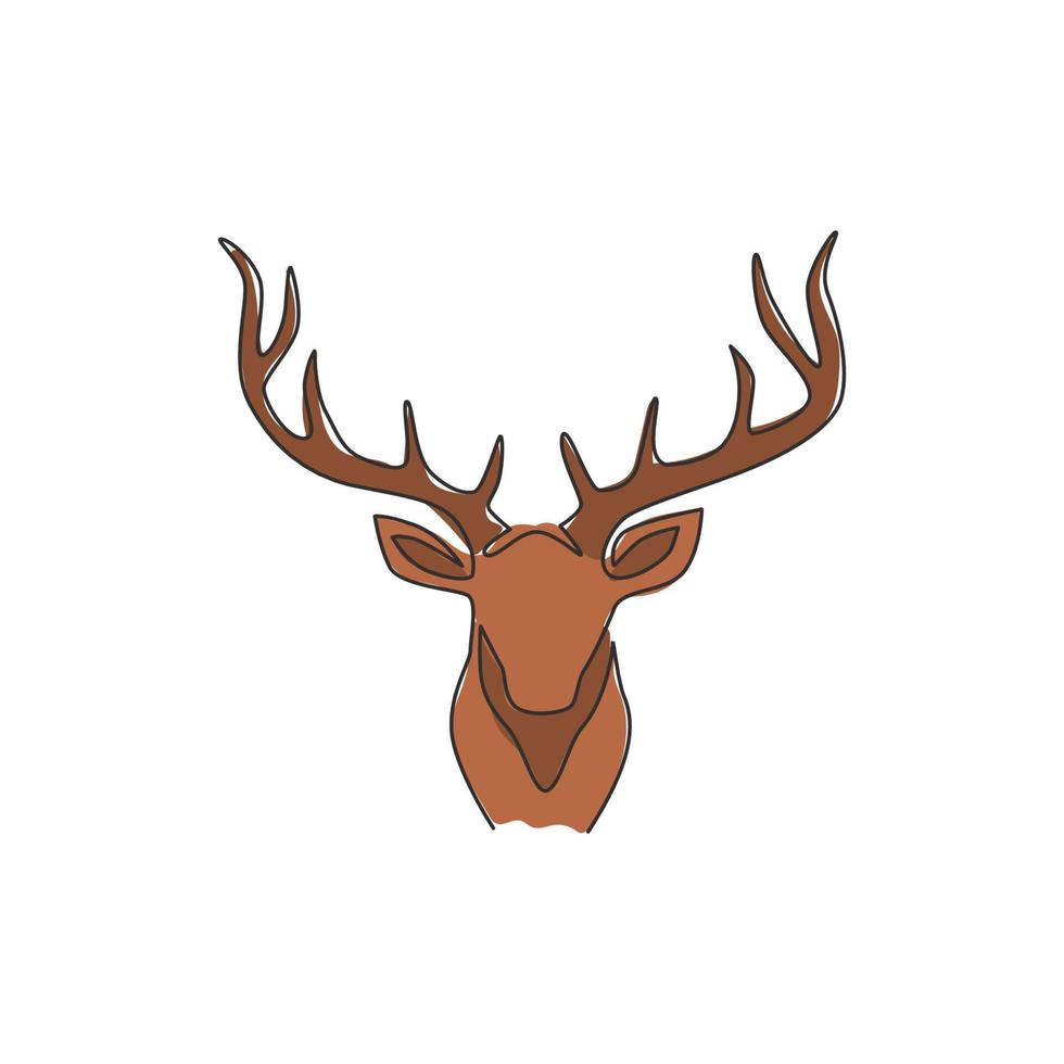 en enda linjeteckning av bedårande hjortar för företagets logotypidentitet. söta ren däggdjur djur maskot koncept för offentliga zoo. trendiga kontinuerlig linje rita vektor grafisk design illustration