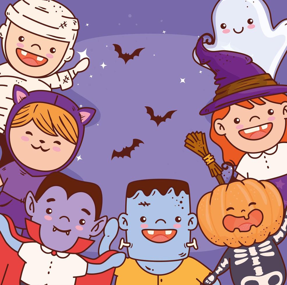 Halloween barn i kostymer firande vektor