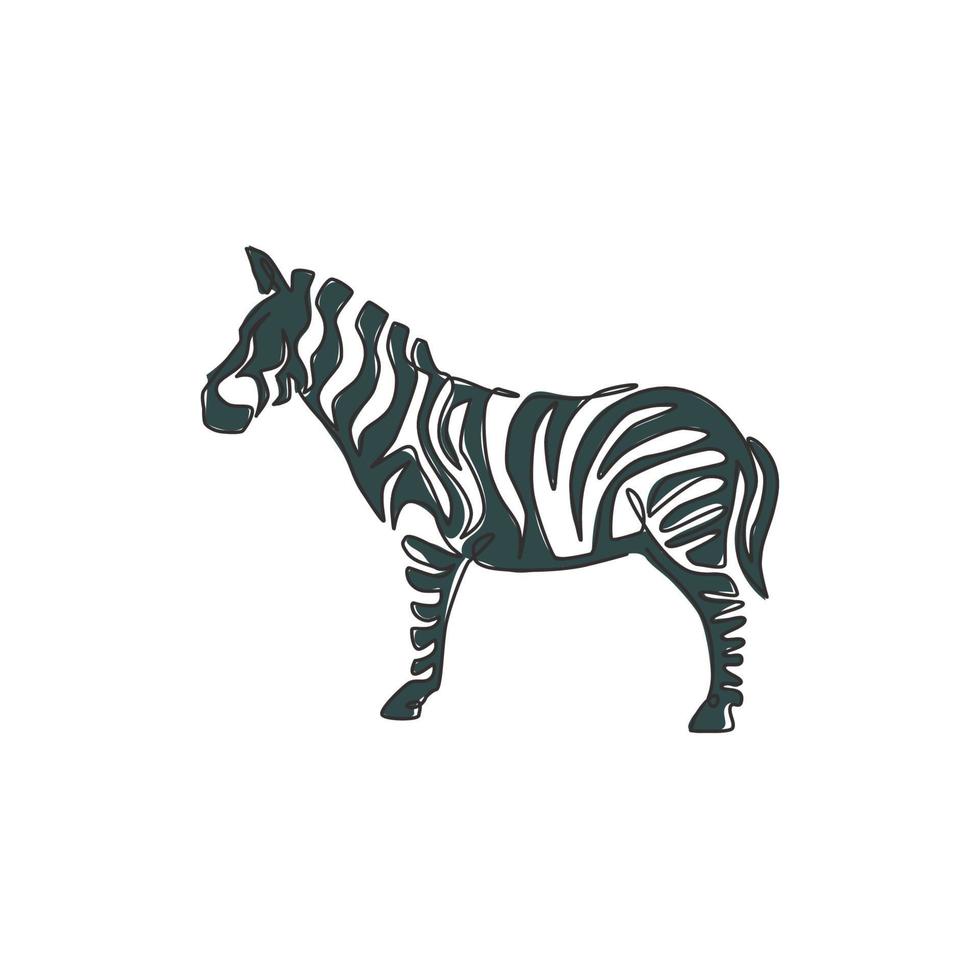 einzelne durchgehende Strichzeichnung der eleganten Zebra-Firmenlogo-Identität. Pferd mit Streifensäugetier-Tierkonzept für Nationalpark-Safari-Zoo-Maskottchen. trendige Grafikdesignillustration mit einer Linie zeichnen vektor