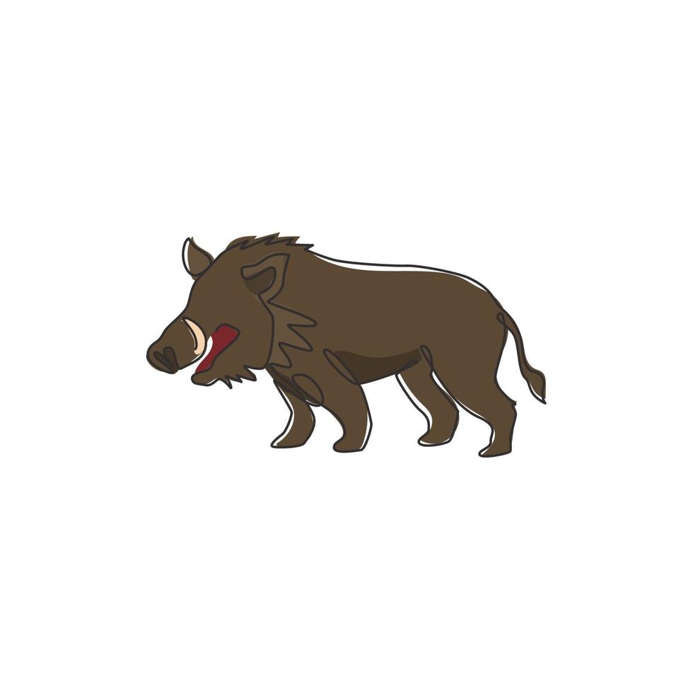 eine durchgehende Strichzeichnung eines wilden Warzenschweins für die Identität des Firmenlogos. Afrikanisches Savannenschwein-Maskottchenkonzept für das Symbol des nationalen Safariparks. moderne Single-Line-Draw-Design-Vektor-Illustration vektor