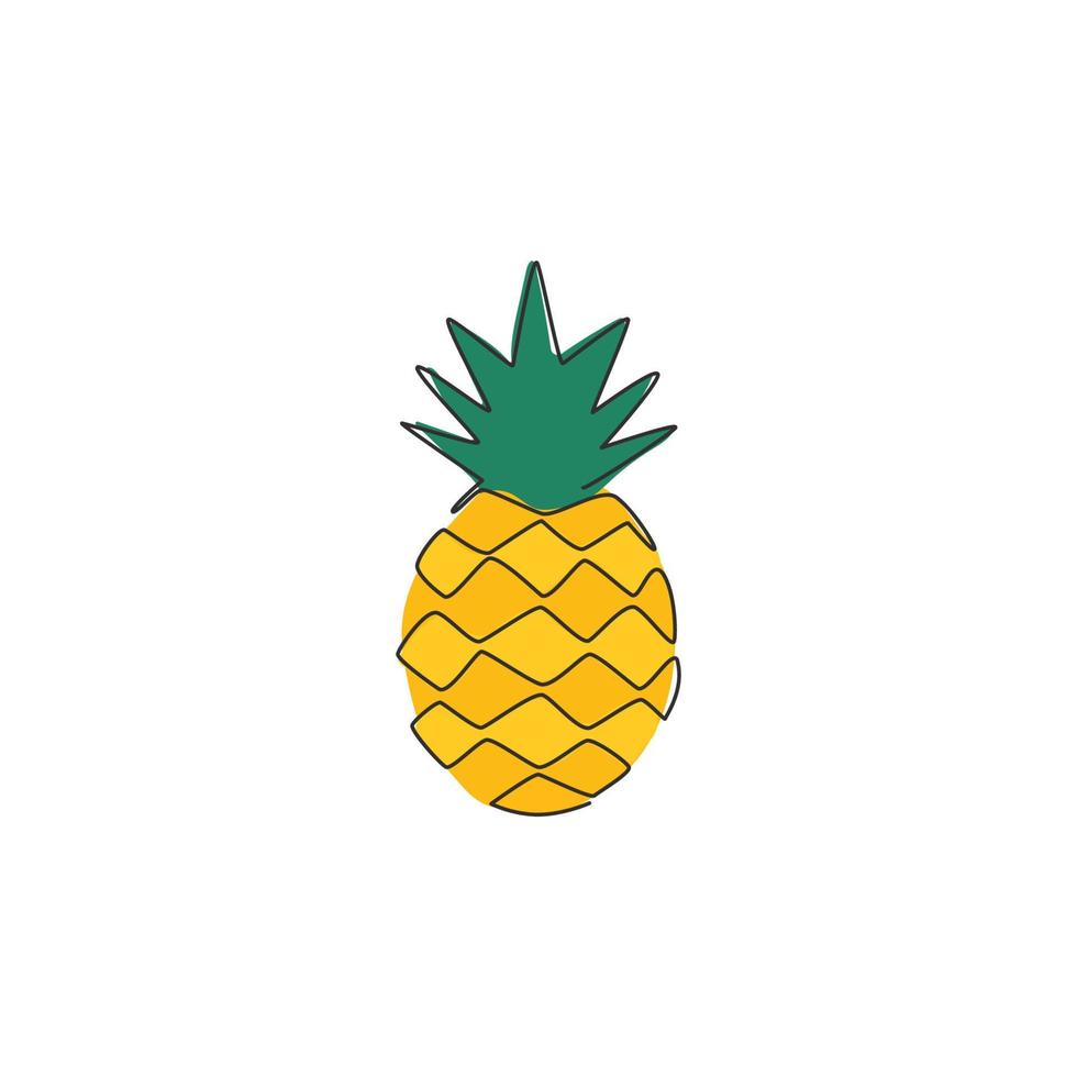 enda kontinuerlig linjeritning hel hälsosam ekologisk ananas för fruktträdgårdslogotyp. färsk sommar frukt koncept för frukt trädgård ikon. modern en rad grafisk rita design vektorillustration vektor