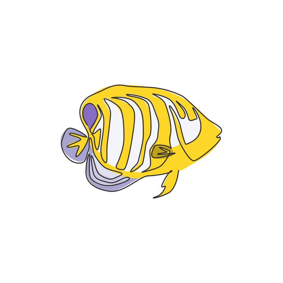 enda en rad ritning av rolig kunglig angelfish för företagets logotyp identitet. vacker ängel fisk maskot koncept för Sea World show ikon. modern kontinuerlig linje rita design vektorgrafisk illustration vektor