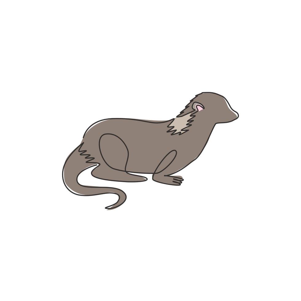 Eine einzige Strichzeichnung eines lustigen Otters für die Identität des Haustierlogos. Wiesel-Tier-Maskottchen-Konzept für das Symbol des Nationalparks. moderne durchgehende Linie zeichnen Design-Vektorgrafik-Illustration vektor