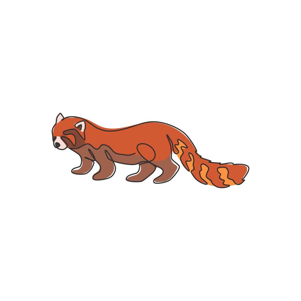 en enda linjeteckning av bedårande röd panda för företagets logotypidentitet. sydvästra Kina röd björn-katt maskot koncept för national zoo ikon. modern kontinuerlig linje rita design vektorillustration vektor