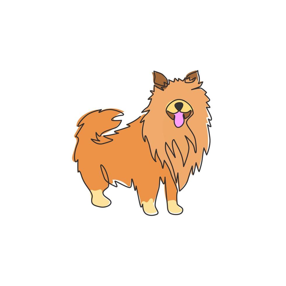 enda en rad ritning av söt pomeranian hund för företagets logotyp identitet. renrasig hundmaskotkoncept för stamtavlavänlig husdjursikon. modern kontinuerlig en rad rita grafisk design vektorillustration vektor