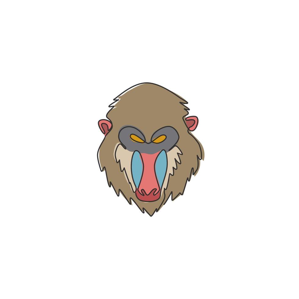 en enda linjeritning av exotiskt dornhuvud för företagets logotypidentitet. största monkey face maskot koncept för national safari park ikon. modern kontinuerlig linje rita design vektorillustration vektor