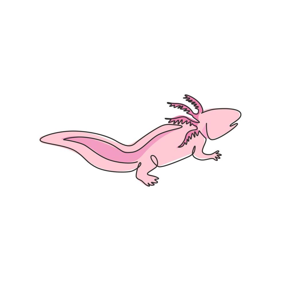 Eine einzige Strichzeichnung von entzückenden Axolotl für die Identität des Firmenlogos. Neotenisches Salamander-Maskottchen-Konzept für Wasserkreaturen-Symbol. moderne durchgehende Linie zeichnen Design-Grafik-Vektor-Illustration vektor