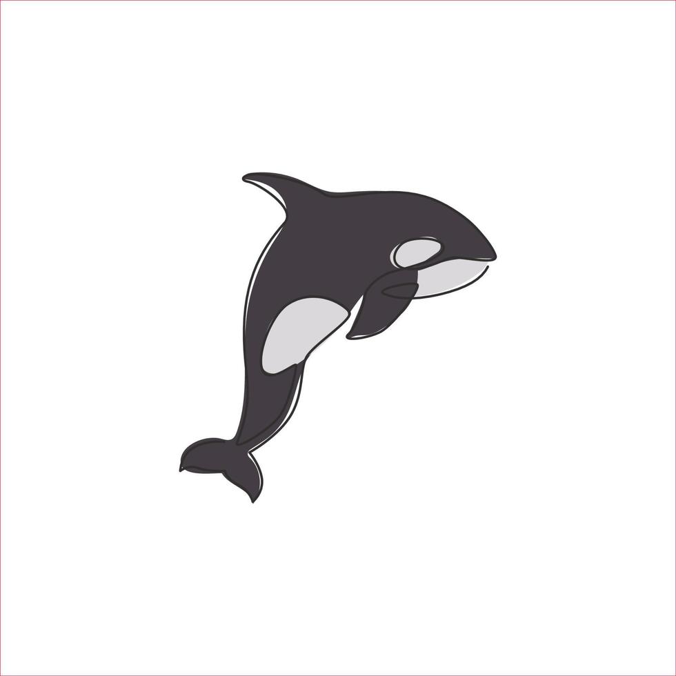 einzelne durchgehende Strichzeichnung eines großen entzückenden Orcas für die Identität des Firmenlogos. gefährdetes Wal-Maskottchen-Konzept für nationales Fischschutzsymbol. moderne eine linie zeichnen design-vektorillustration vektor