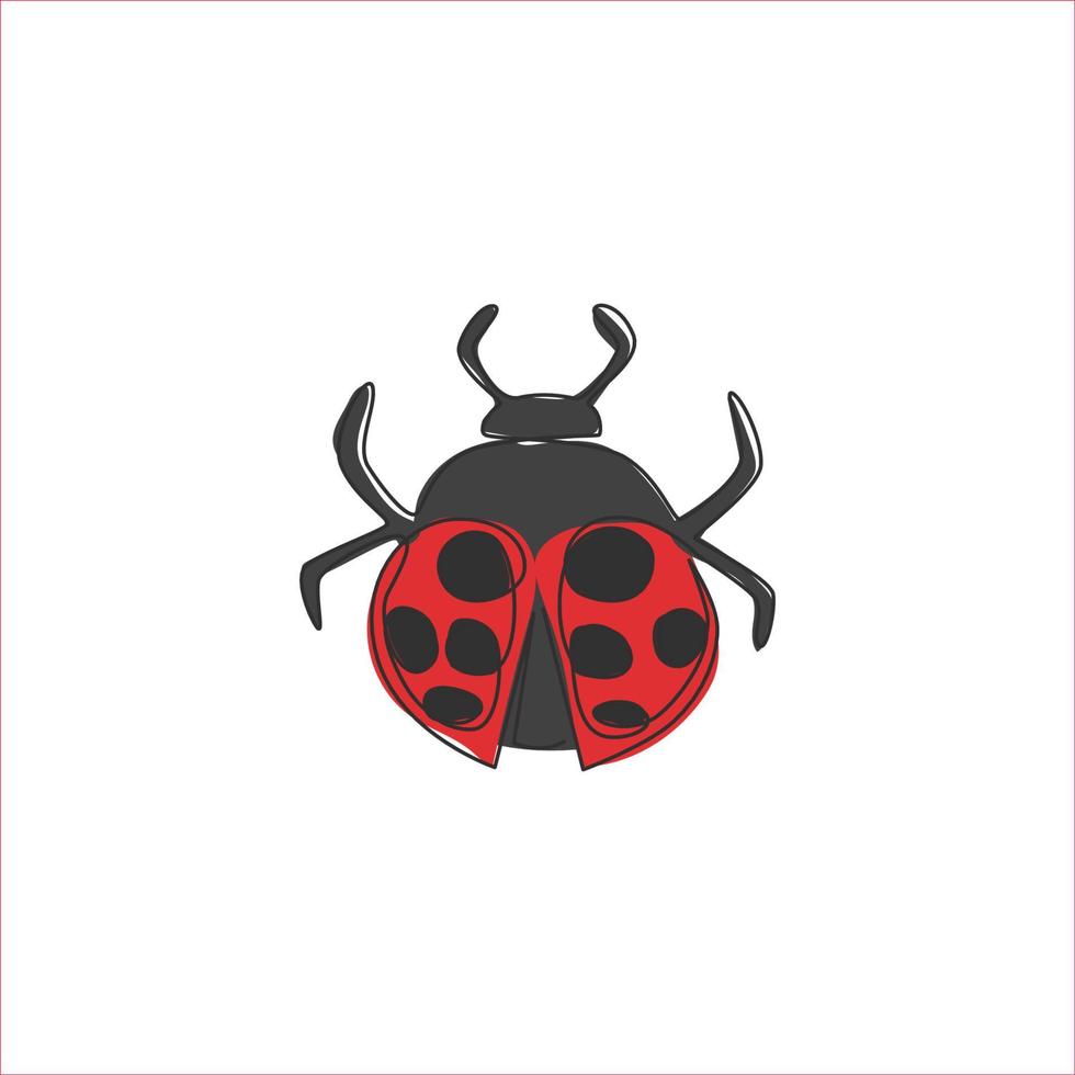 Einzelzeichnung eines entzückenden Marienkäfers für die Identität des Firmenlogos. kleines Insekten-Maskottchen-Konzept für das Symbol des Bug-Liebhaber-Clubs. moderne durchgehende Linie zeichnen Design-Vektorgrafik-Illustration vektor