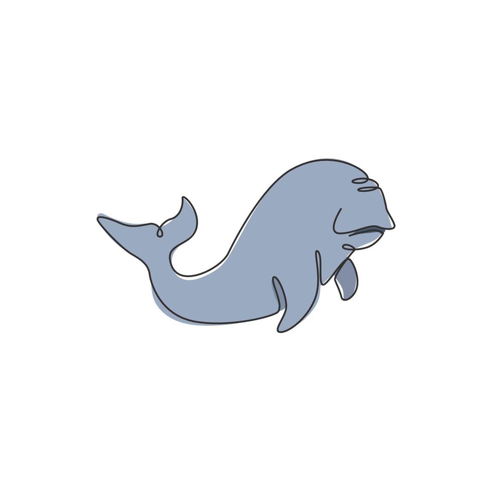 enda en rad ritning av rolig dugong för nautisk logotyp identitet. sjösvin eller havskamel maskot koncept för vattenlevande show ikon. modern kontinuerlig linje rita design grafisk vektorillustration vektor