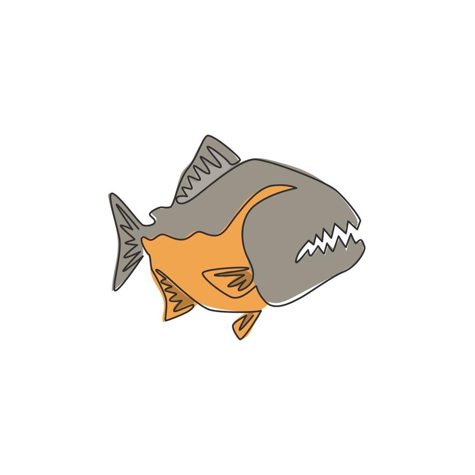 eine durchgehende Strichzeichnung gefährlicher Piranha für die Logoidentität. Monsterfisch-Maskottchen-Konzept für gefährliches Flusszeichen-Symbol. Einzeilige Zeichnung Design Vektorgrafik Illustration vektor