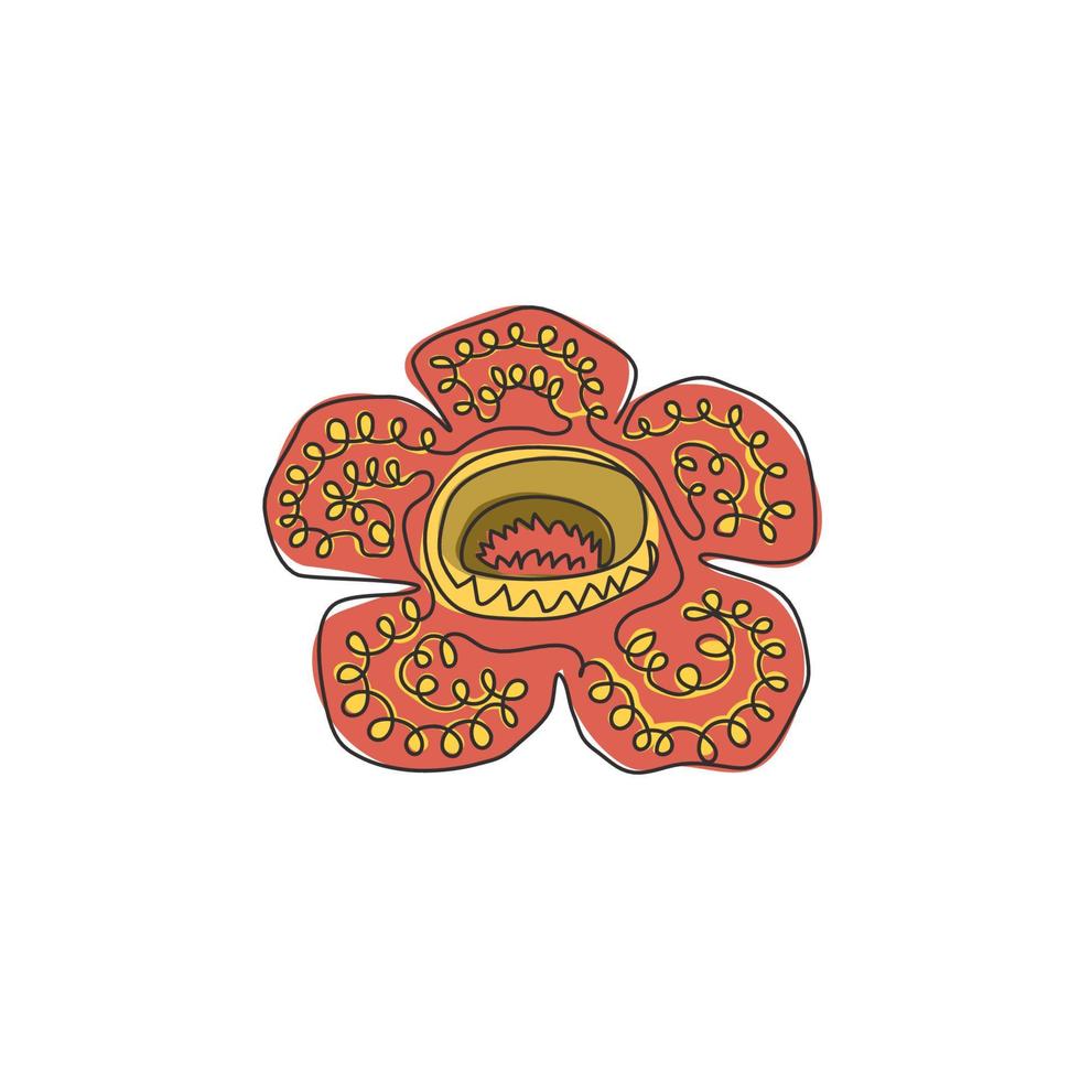 eine durchgehende Linie, die Schönheit frische Leichenlilie für den Hauptwandkunstdekor-Plakatdruck zeichnet. dekoratives rafflesia arnoldii blumenkonzept für den nationalpark. Einzeilige Zeichnungsdesign-Vektorillustration vektor