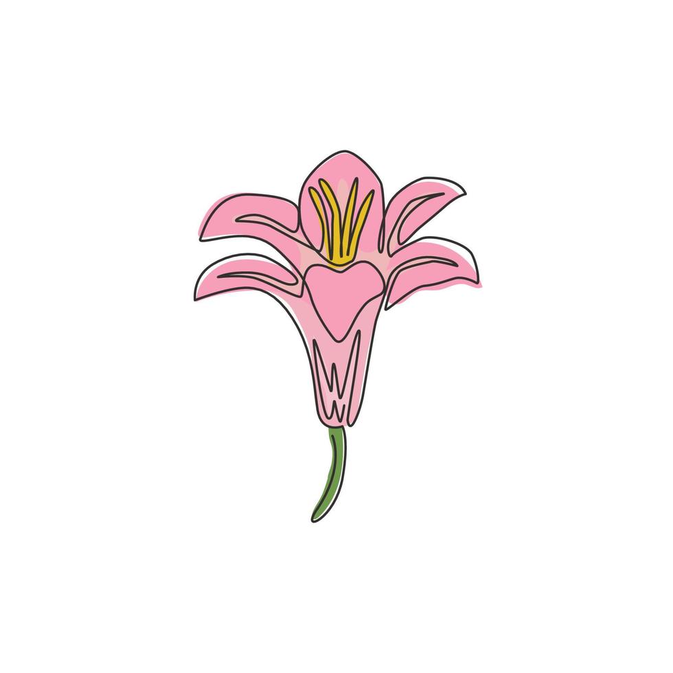 en kontinuerlig linjeteckning av skönhet färska perenner lilium hem väggdekor konst. utskrivbar affisch dekorativa äkta liljor blomma koncept. moderna en rad rita design vektorgrafisk illustration vektor