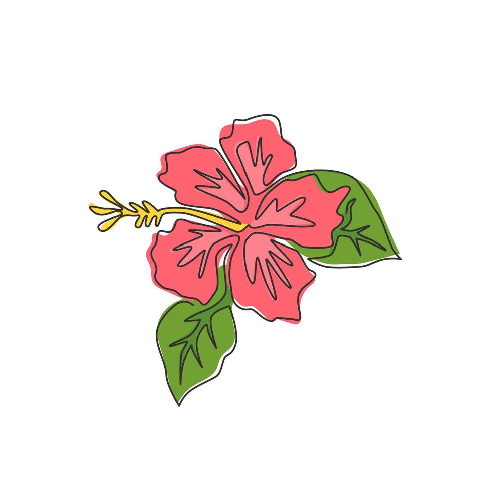 einzelne durchgehende Linienzeichnung von Schönheit frischer Hibiskus für das Parklogo. druckbare dekorative Rose Malve Flower Konzept Wand Wohnkultur Poster. moderne grafische vektorillustration des einlinienentwurfs vektor