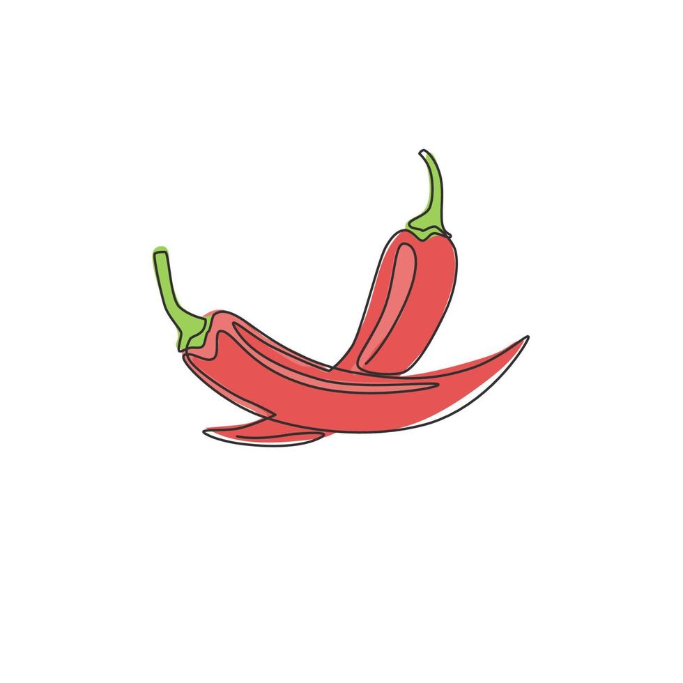 einzelne durchgehende Strichzeichnung von ganzen gesunden organischen scharfen Chilis für die Identität des Farmlogos. Frisches Chili-Pfeffer-Konzept für Gemüse-Symbol. moderne grafische vektorillustration des einlinienentwurfs vektor