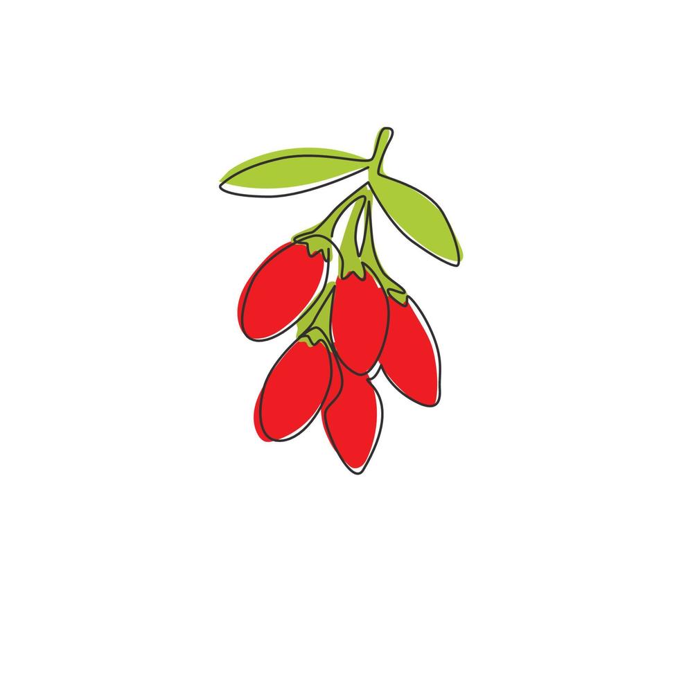 einzelne durchgehende Strichzeichnung von Haufen gesunder Bio-Goji-Beeren für die Logoidentität des Obstgartens. Frisches Gojiberry-Fruchtkonzept für Obstgarten-Symbol. moderne eine linie zeichnen design-vektorillustration vektor