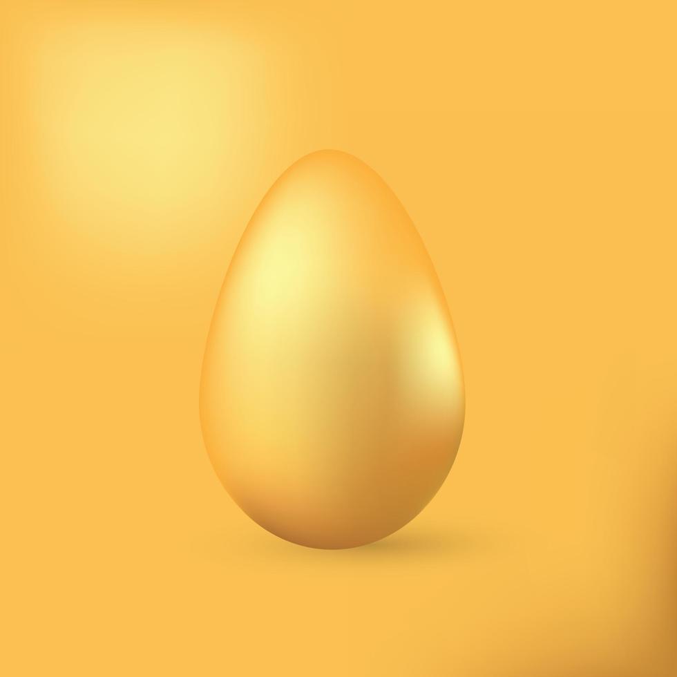 realistisch golden Ostern Ei auf Gold Hintergrund. zum Postkarte, Karte, Einladung, Poster, Banner Vorlage Beschriftung Typografie. Jahreszeiten Grüße. Vektor Illustration