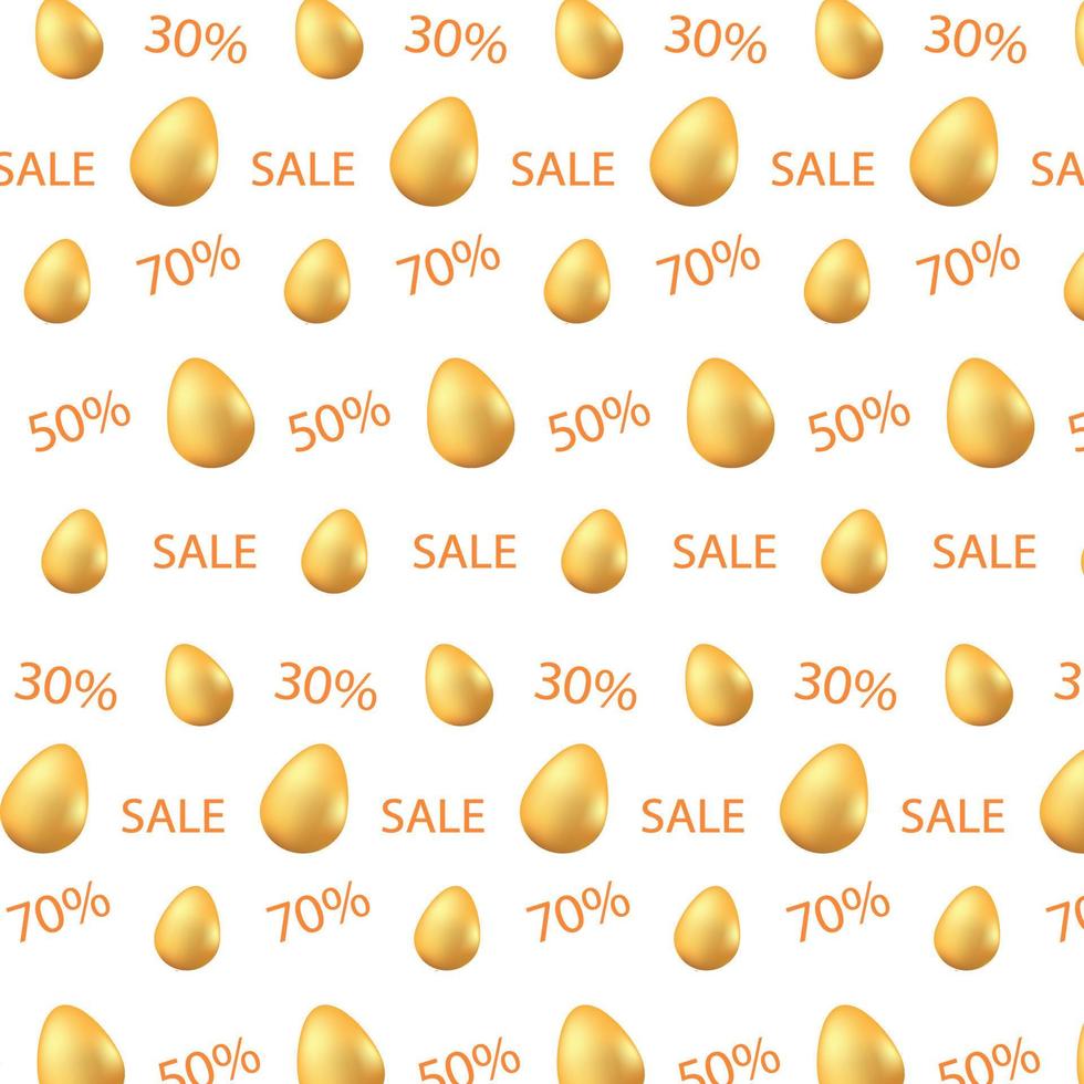Lycklig påsk försäljning patern med realistisk gyllene ägg. för vykort, kort, inbjudan, affisch, baner mall text typografi. vektor illustration