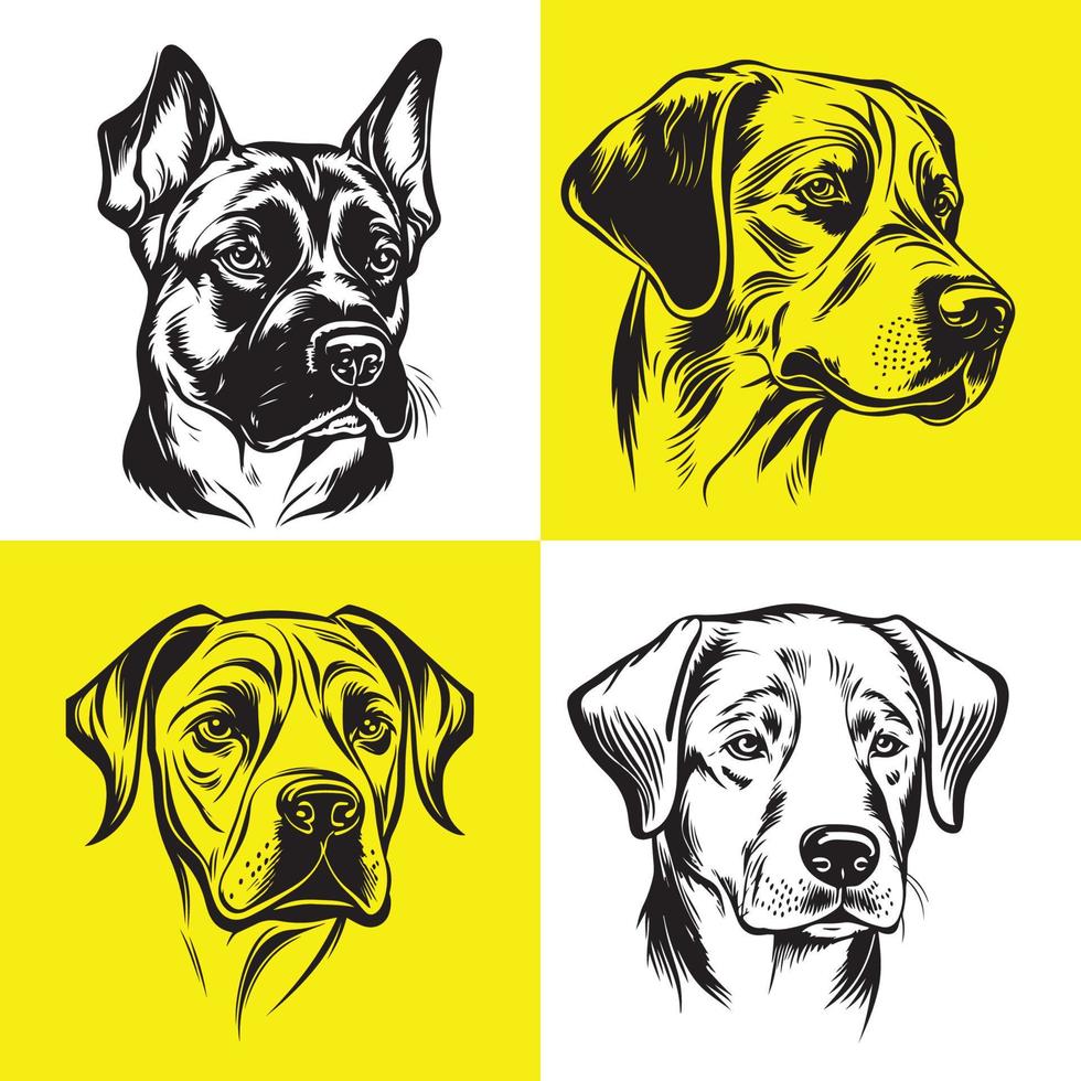 Stier Terrier Hund Kopf Logo Vektor Satz, Hund Gesicht Logo isoliert. Hund Logo, Symbol Illustration. Tier Haustier Logo Vektor.