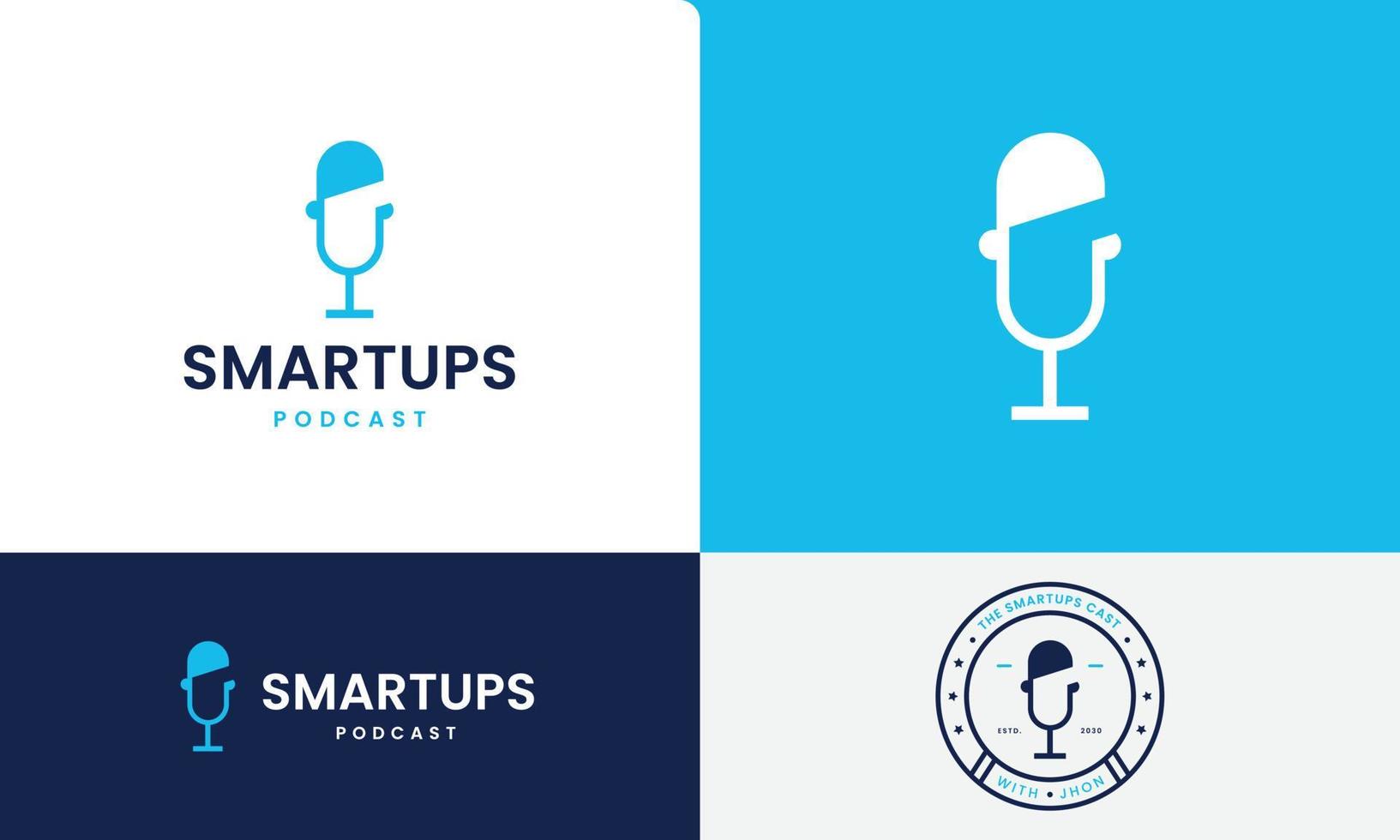 Geschäft Podcast Logo Design mit Symbol und Logo Emblem, Anfang Podcast Logo Design vektor