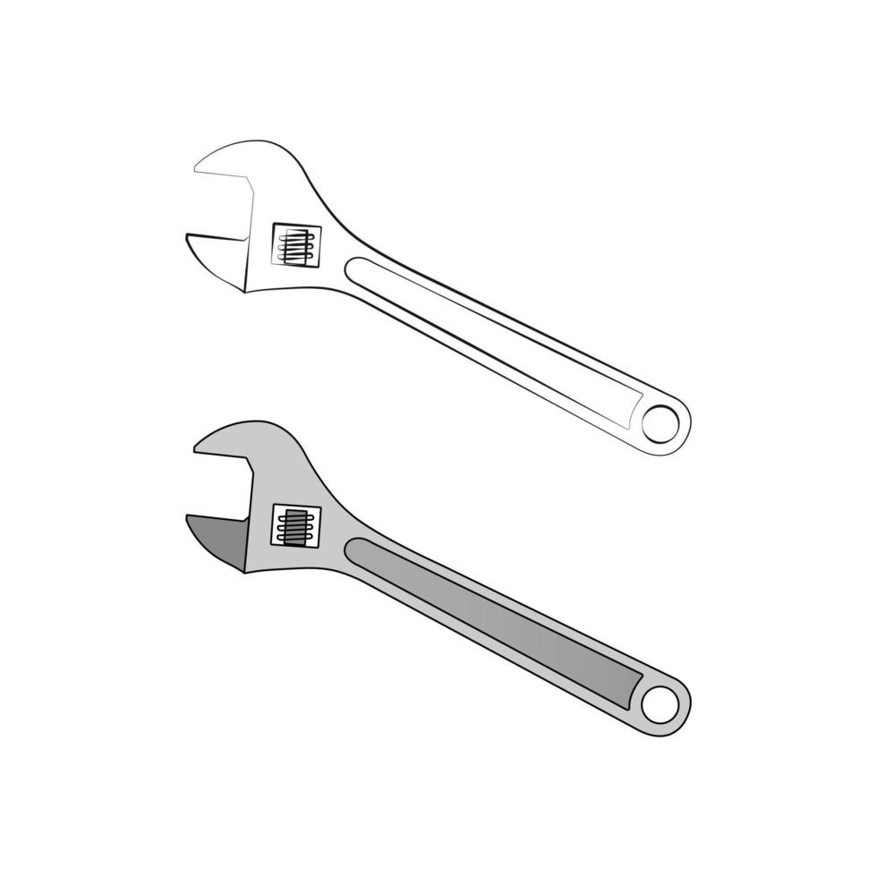 Schlüssel zum Nüsse. einstellbar Schlüssel. einer Linie Kunst. Werkzeug zum Reparatur und Konstruktion. Vektor Illustration