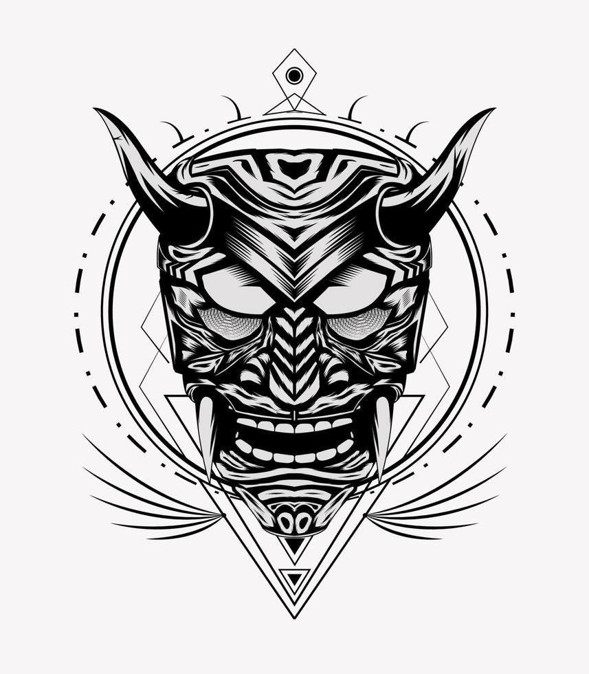 Samurai Maske Vektor Kunst schwarz und Weiß Farbe Stil