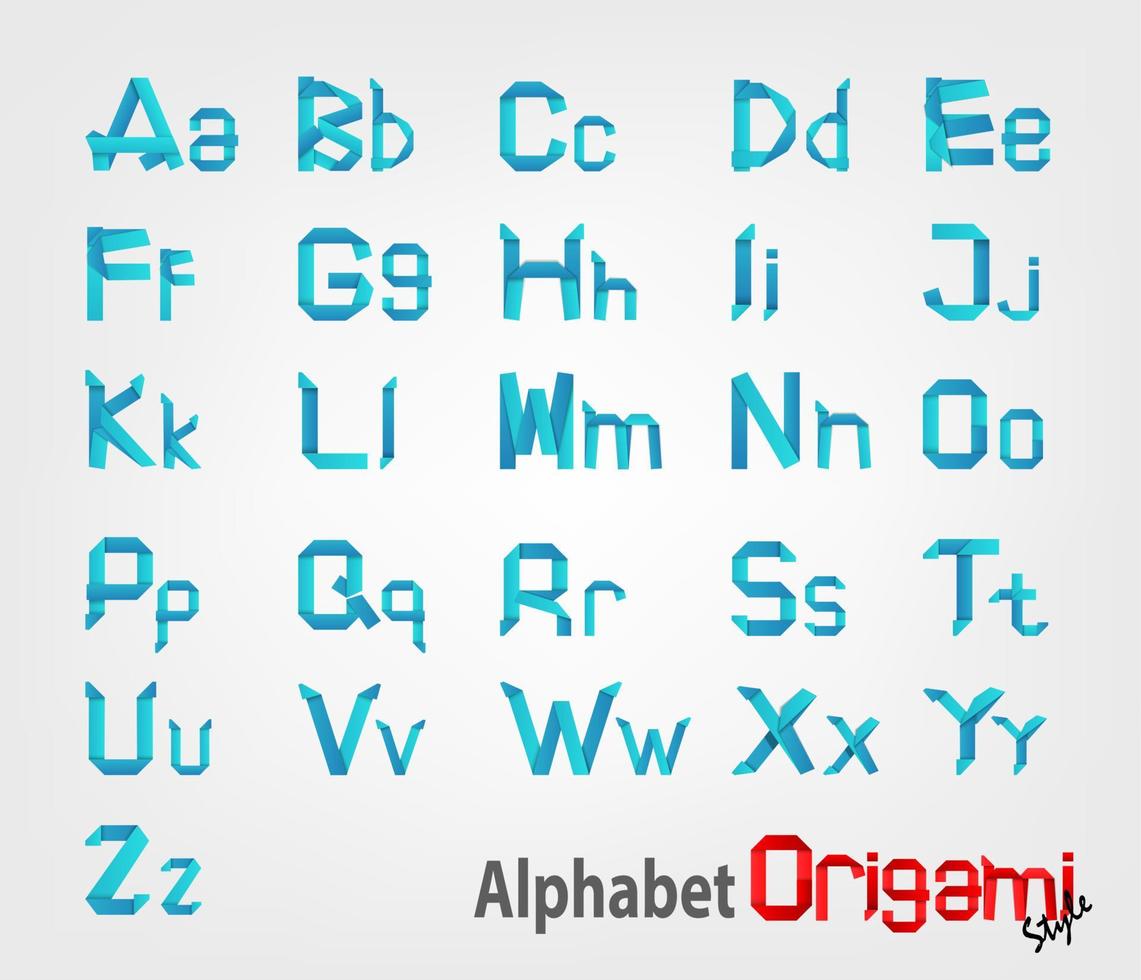 blå kreativ alfabet origami med versal och små bokstäver typsnitt, vektor illustration