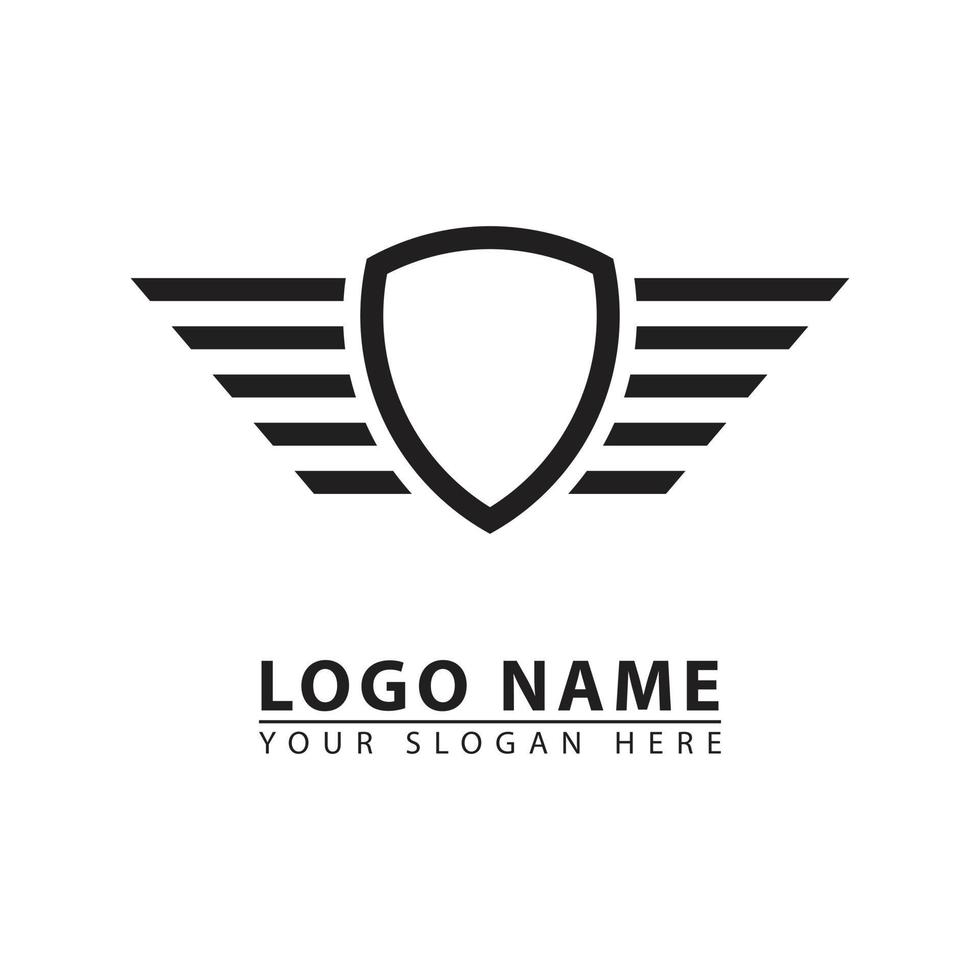 skydda och vingar vektor linje form logotyp ikon.