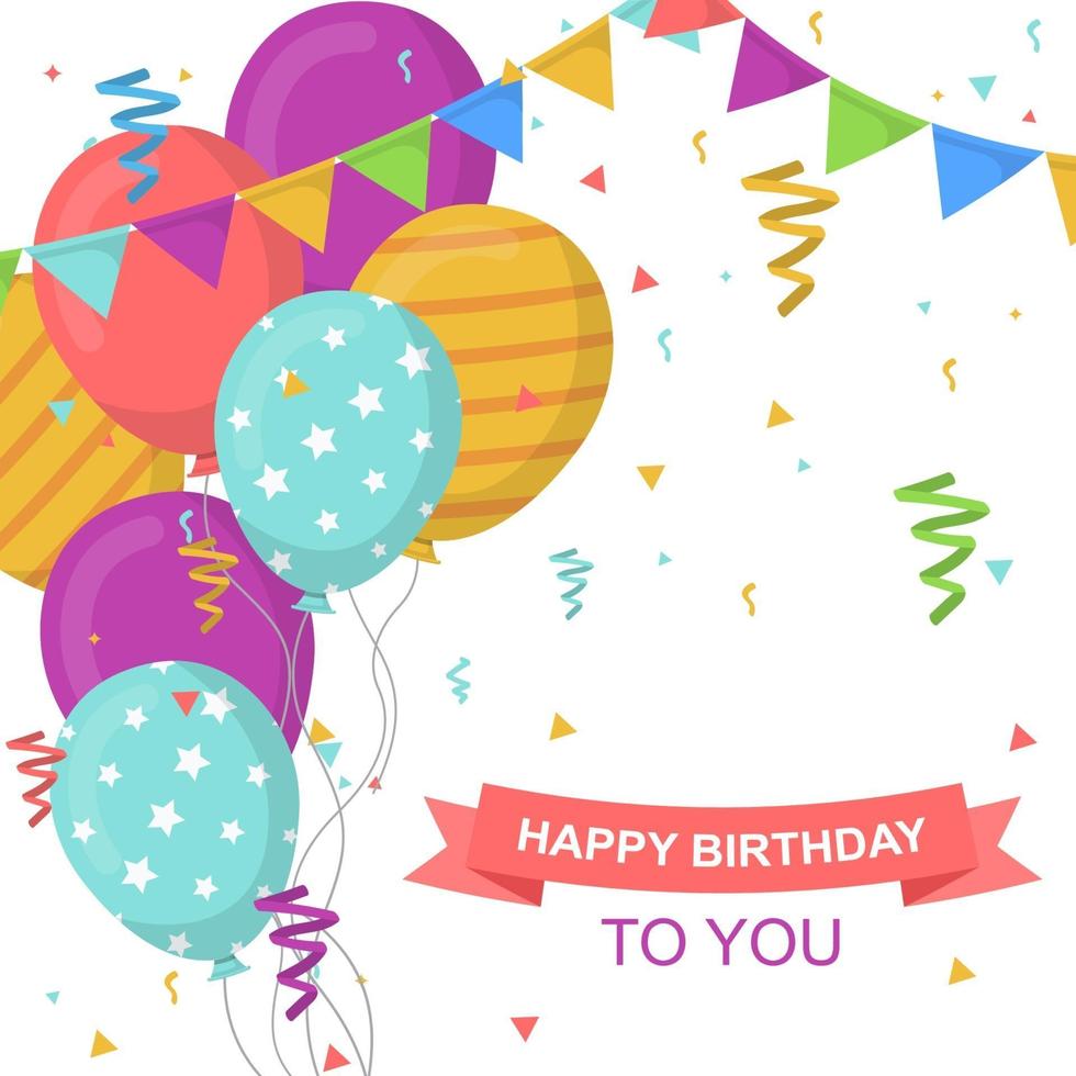 Grattis på födelsedagskort med festballonger och konfetti vektor