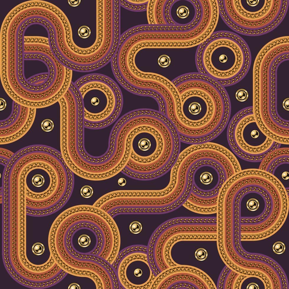 retro 70er Jahre geometrisch nahtlos Muster mit Jahrgang Farbe Linien mit Ketten und Gold Perlen. gestreift abstrakt 1970er Jahre bunt Hintergrund. altmodisch Design. vektor