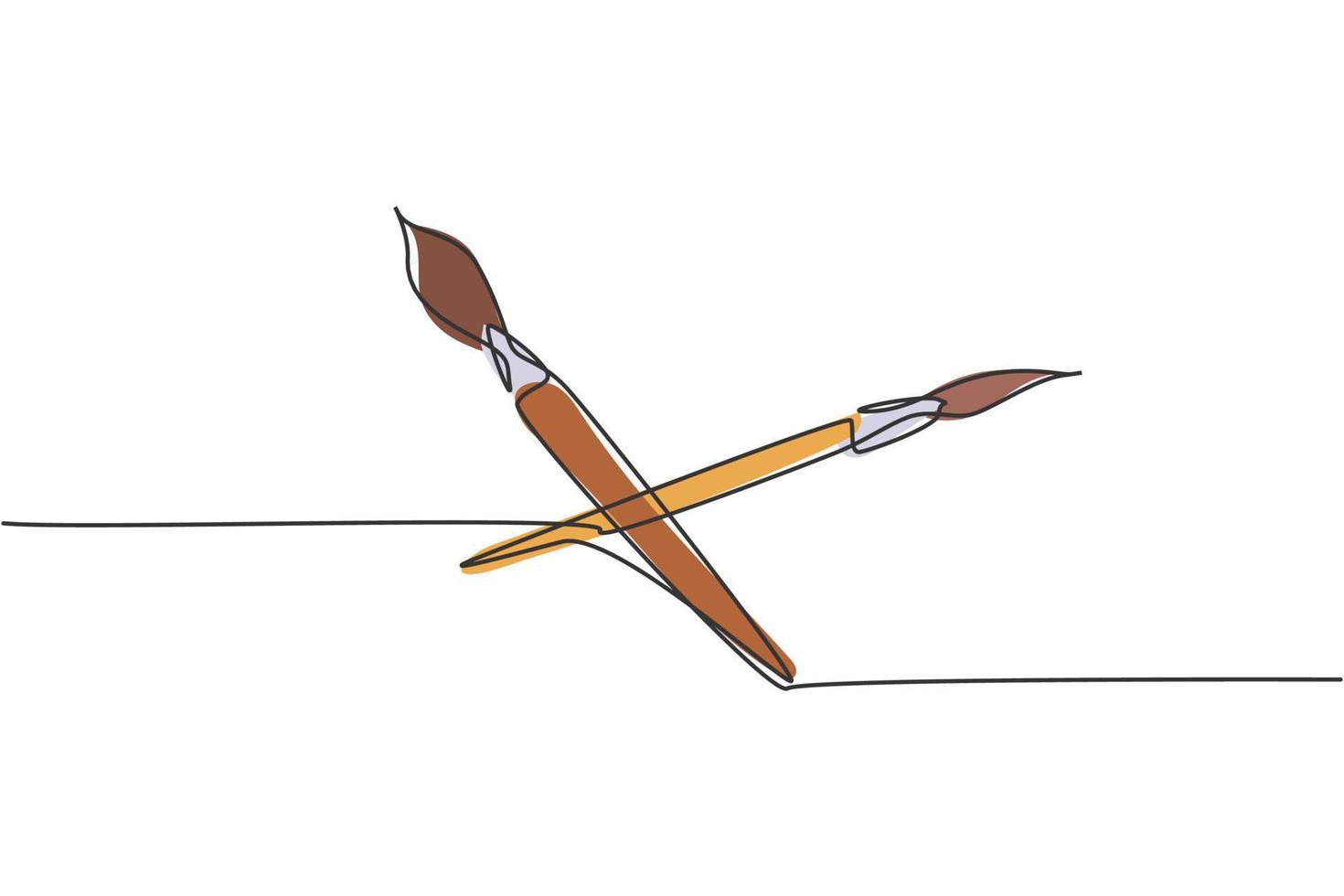 einzelne einzeilige Zeichnung eines Paarpinsels für den Zeichenunterricht mit Aquarell. zurück zu schule minimalistisch, bildungskonzept. kontinuierliche einfache linie zeichnen stil design grafische vektorillustration vektor