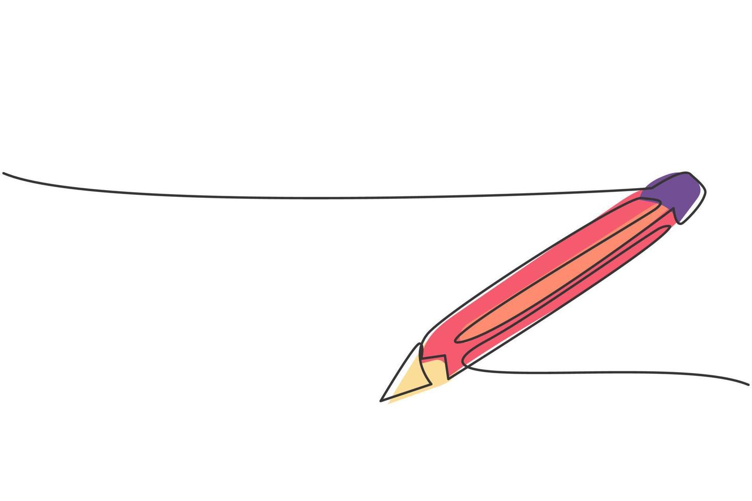 kontinuerlig enradsteckning av träpenna för att skriva på papper. tillbaka till skolan handritad minimalism koncept. enkel linje rita design för utbildning vektor grafisk illustration