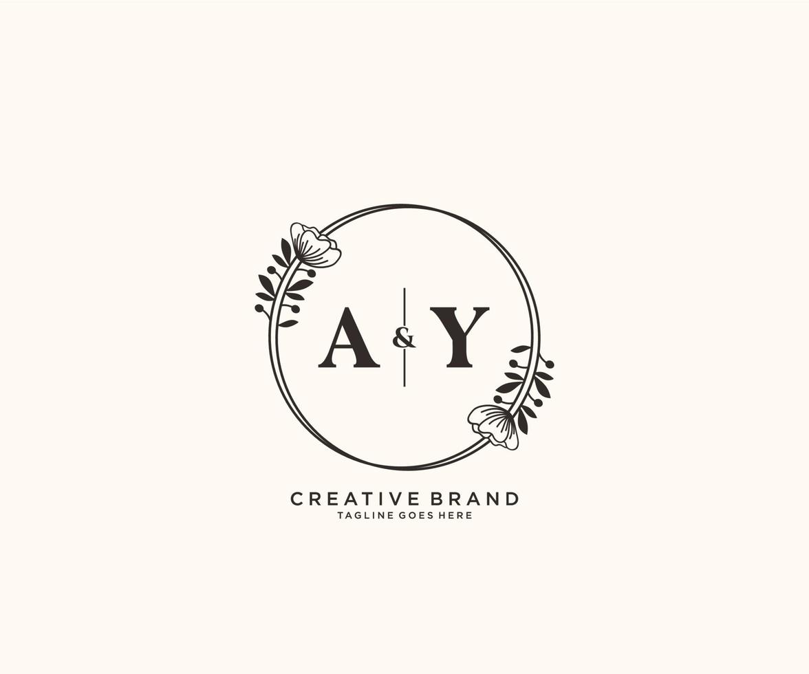 första ay brev hand dragen feminin och blommig botanisk logotyp lämplig för spa salong hud hår skönhet boutique och kosmetisk företag. vektor