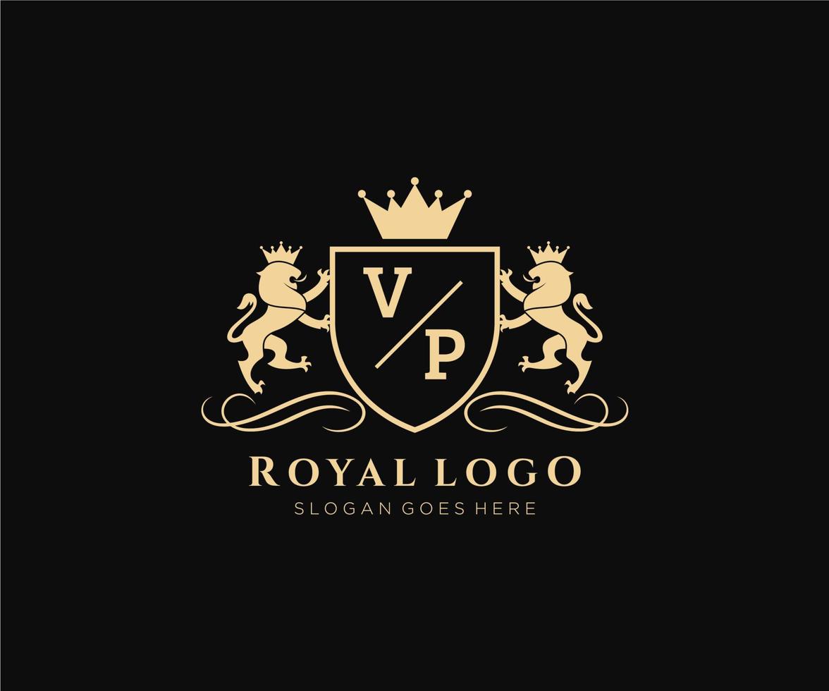 Initiale vp Brief Löwe königlich Luxus heraldisch, Wappen Logo Vorlage im Vektor Kunst zum Restaurant, Königtum, Boutique, Cafe, Hotel, heraldisch, Schmuck, Mode und andere Vektor Illustration.