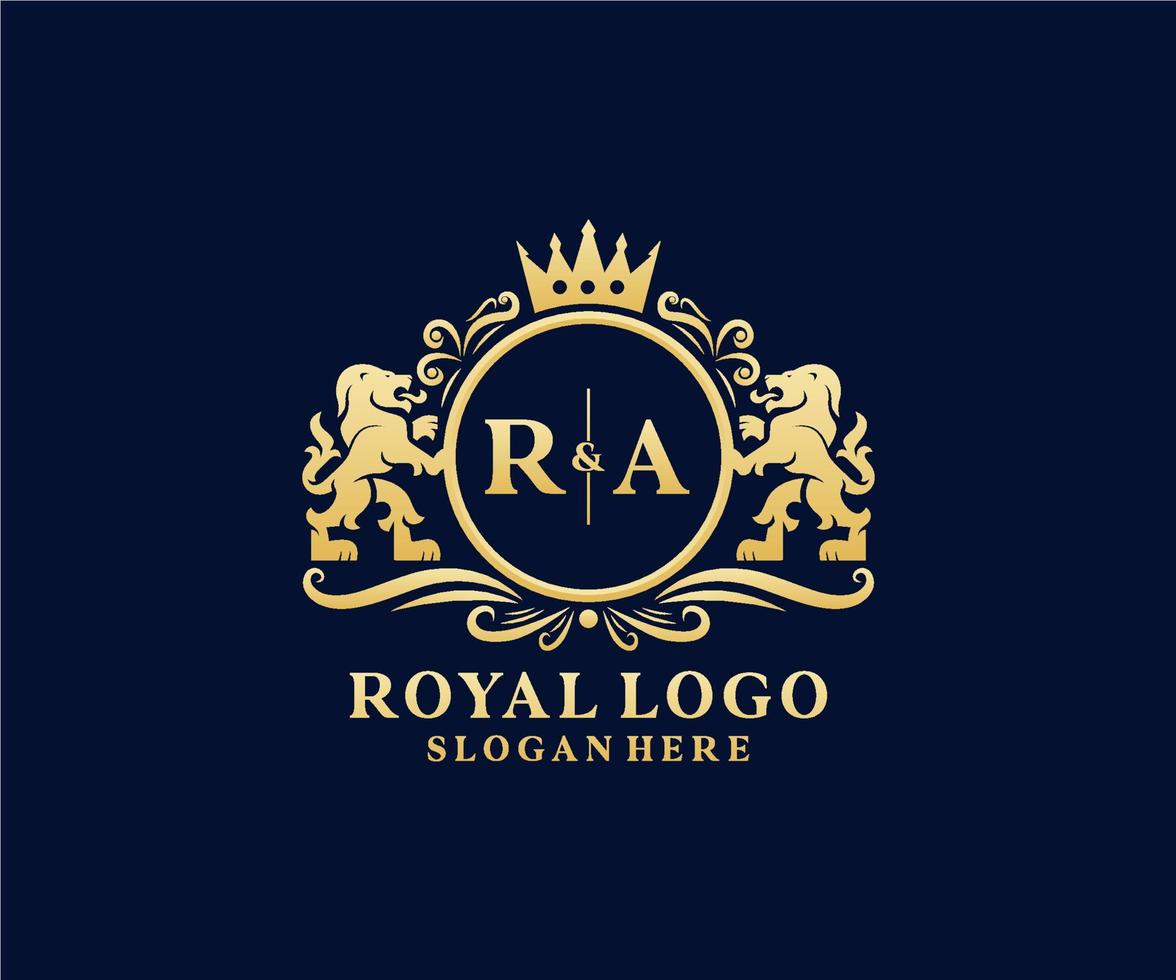 första ra brev lejon kunglig lyx logotyp mall i vektor konst för restaurang, kungligheter, boutique, Kafé, hotell, heraldisk, Smycken, mode och Övrig vektor illustration.
