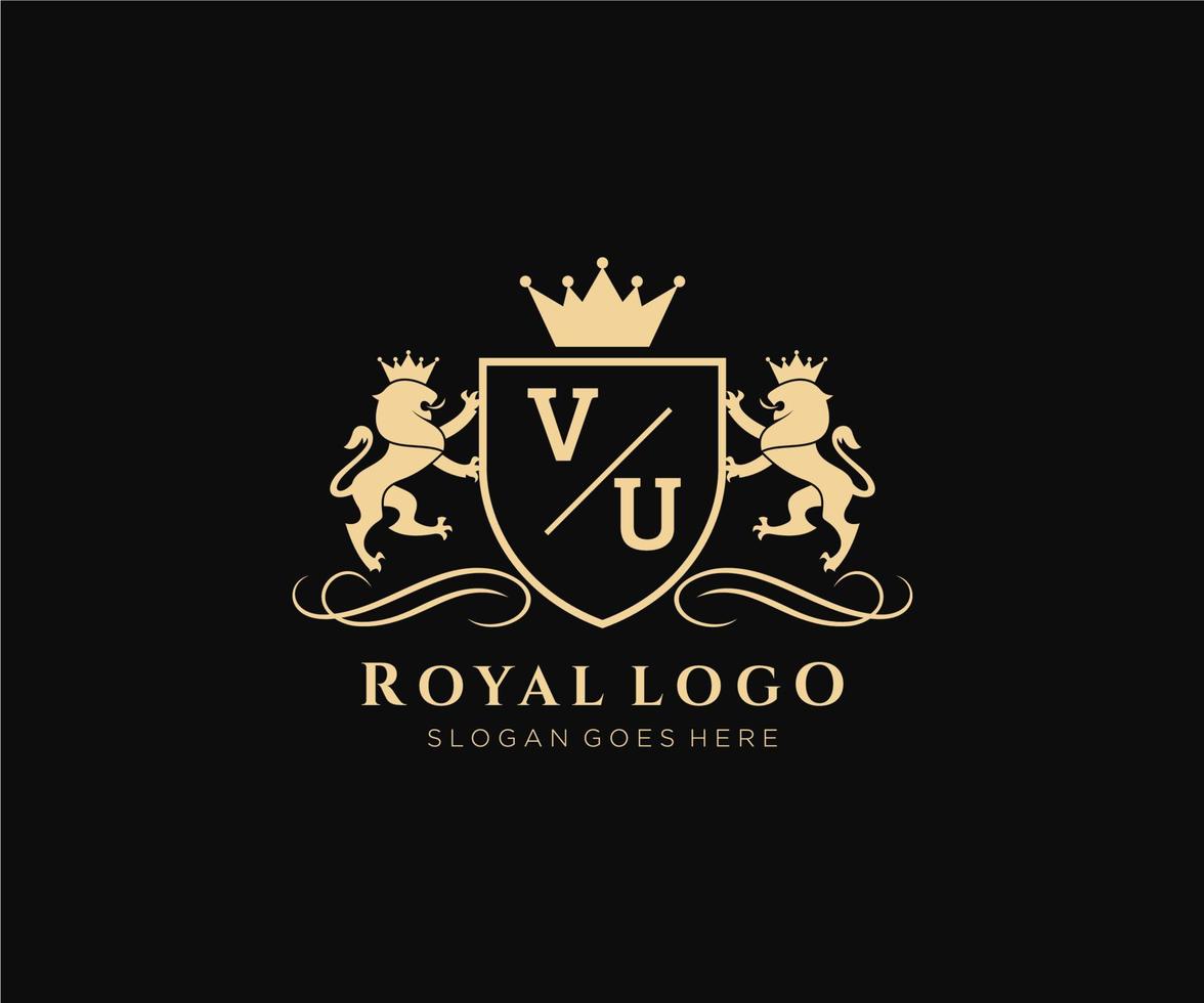 Initiale vu Brief Löwe königlich Luxus heraldisch, Wappen Logo Vorlage im Vektor Kunst zum Restaurant, Königtum, Boutique, Cafe, Hotel, heraldisch, Schmuck, Mode und andere Vektor Illustration.