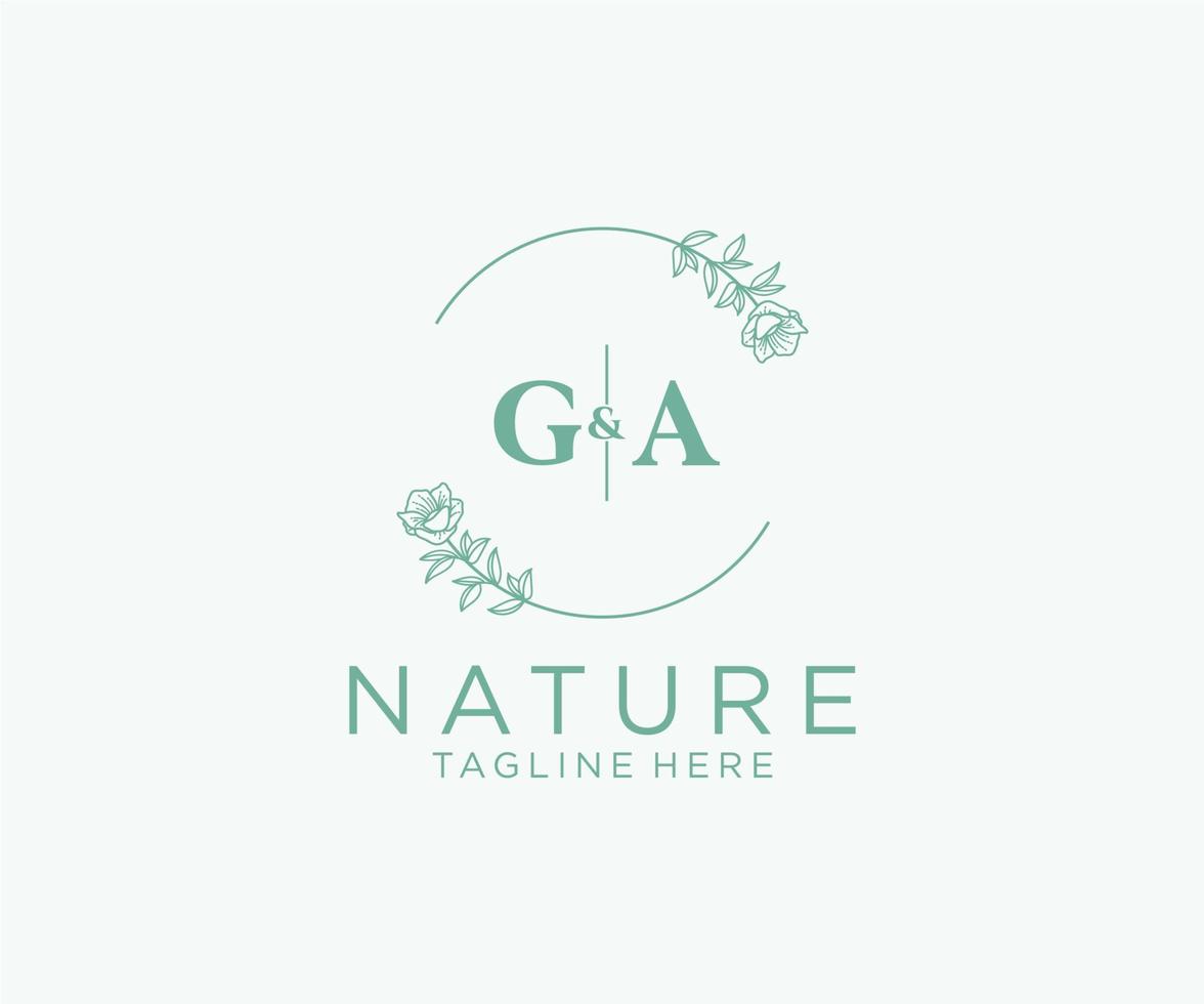 Initiale ga Briefe botanisch feminin Logo Vorlage Blumen, editierbar vorgefertigt Monoline Logo geeignet, Luxus feminin Hochzeit Marke, Unternehmen. vektor