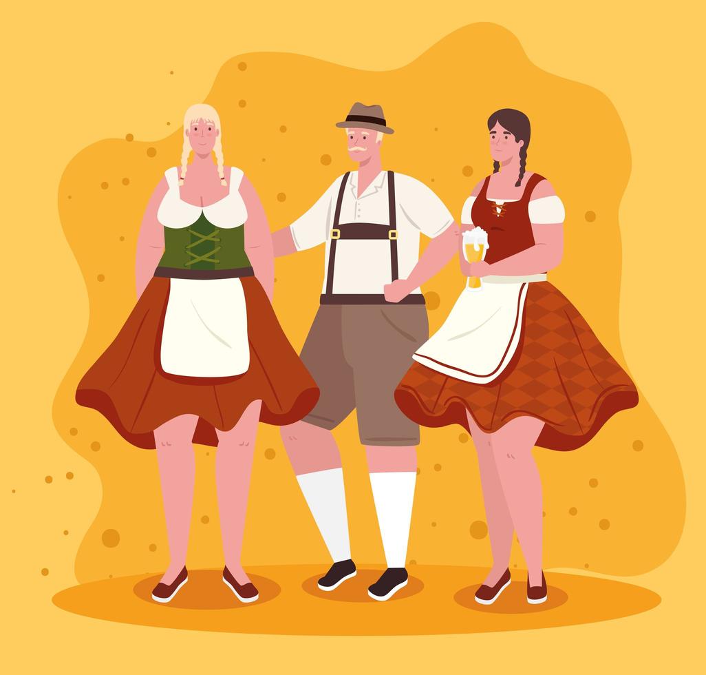 deutsche menschen in traditioneller kleidung zum oktoberfest vektor