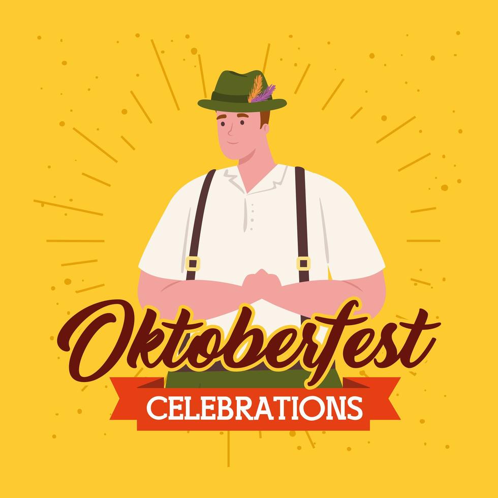 oktoberfest feier banner mit in traditioneller kleidung vektor