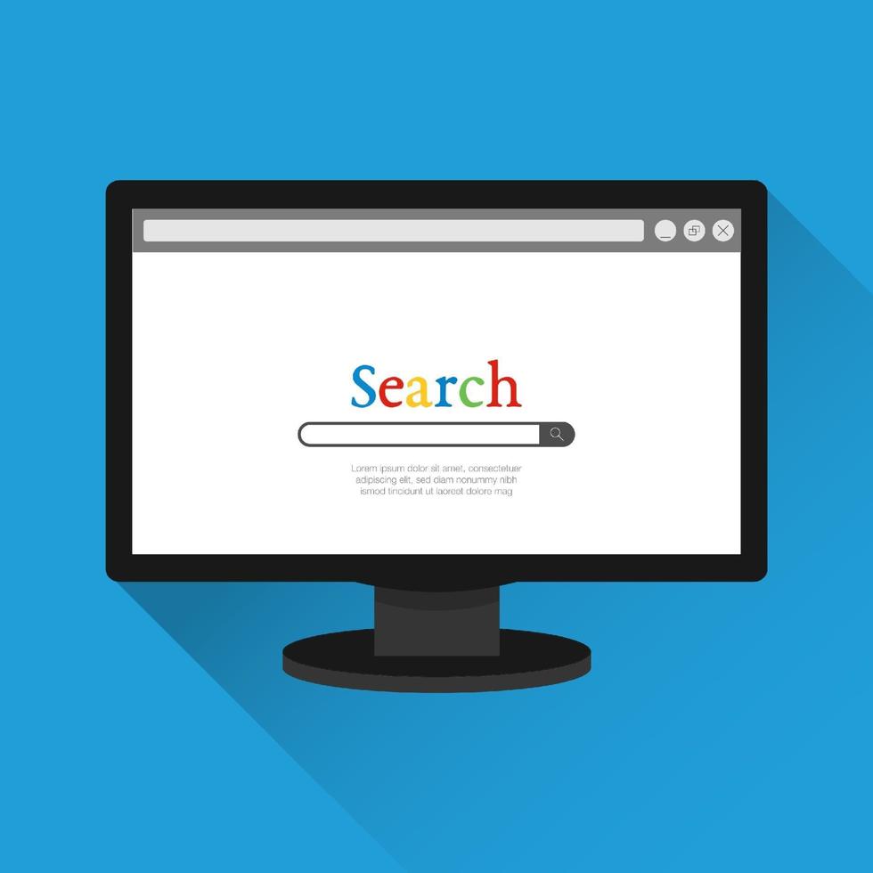 Webbrowser-Element auf dem Monitorbildschirm mit Leistenvorlage für die Suchmaschinenschnittstelle. Internet- und Online-Seite, Vektorillustration vektor