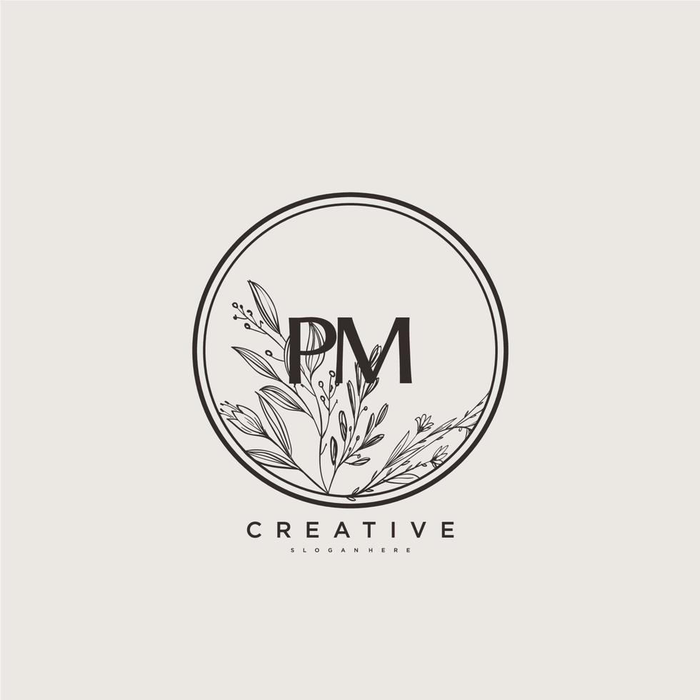 pm skönhet vektor första logotyp konst, handstil logotyp av första signatur, bröllop, mode, smycken, boutique, blommig och botanisk med kreativ mall för några företag eller företag.