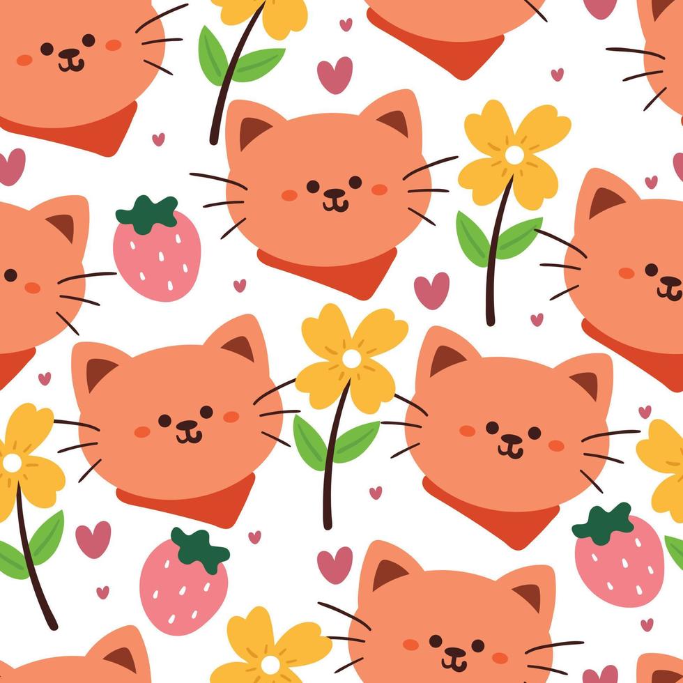 sömlös mönster tecknad serie katt. söt djur- tapet för textil, gåva slå in papper vektor