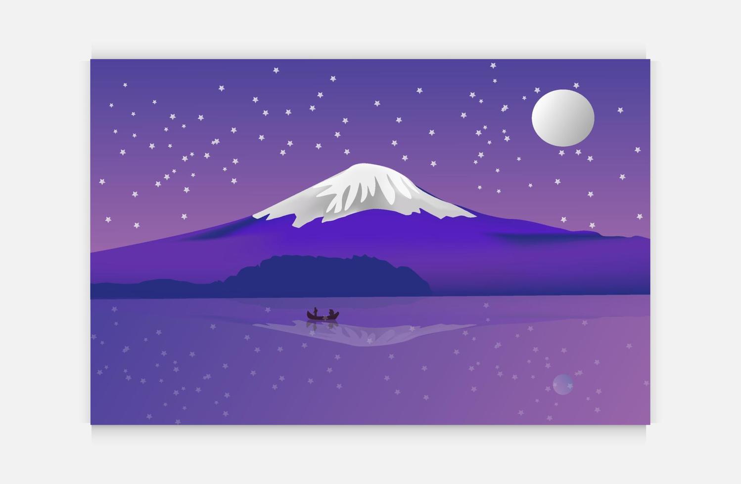 Illustration von montieren Fuji reflektieren auf ein See beim Nacht. Vektor Nacht Fluss Aussicht Landschaft Design Natur Szene eben Design Hintergrund Vorlage Vektor Illustration