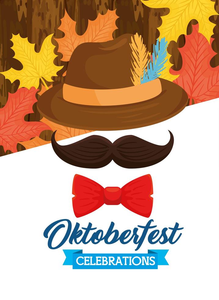 oktoberfest firande banner med hatt, mustasch och fluga vektor