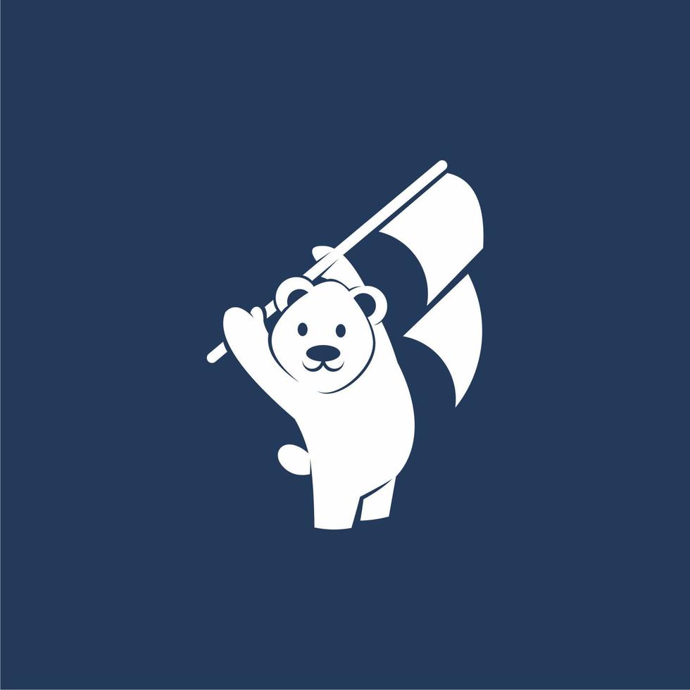 einfach Logo von Polar- Bär und Flagge vektor