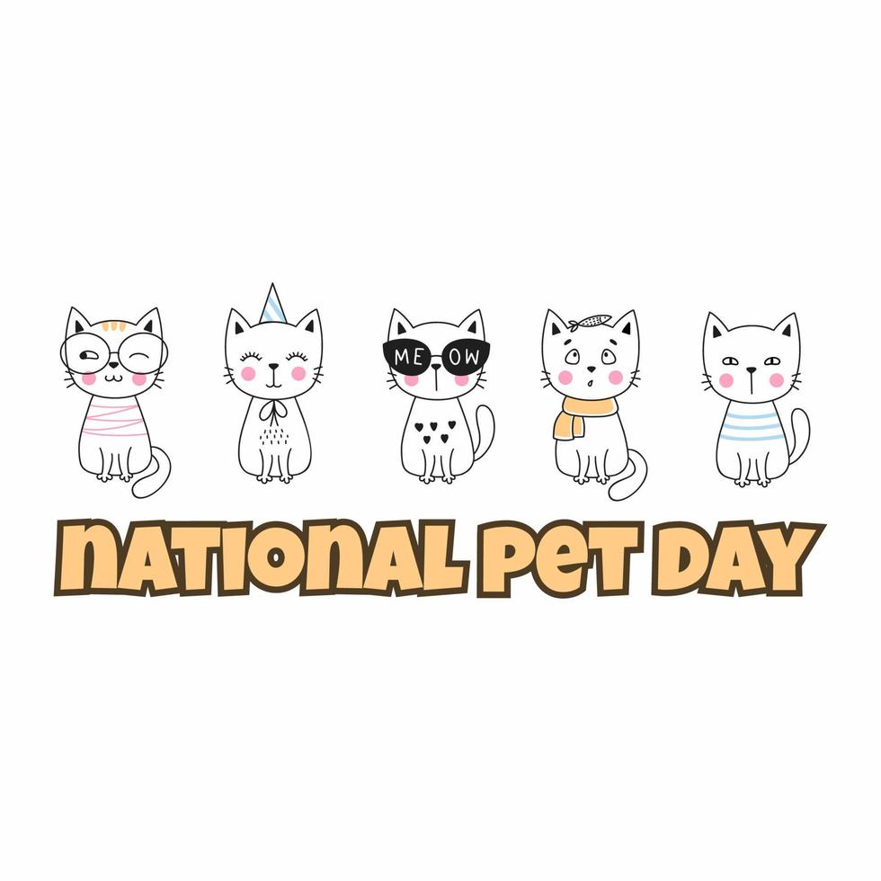 nationell sällskapsdjur dag. söt kattungar i klotter stil. logotyp för webb baner. djur- festival. vektor