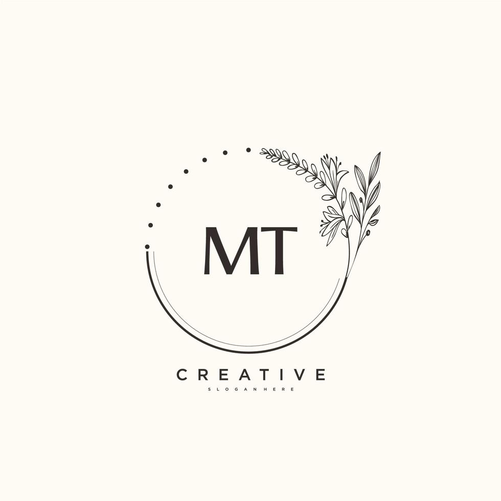 mt skönhet vektor första logotyp konst, handstil logotyp av första signatur, bröllop, mode, smycken, boutique, blommig och botanisk med kreativ mall för några företag eller företag.