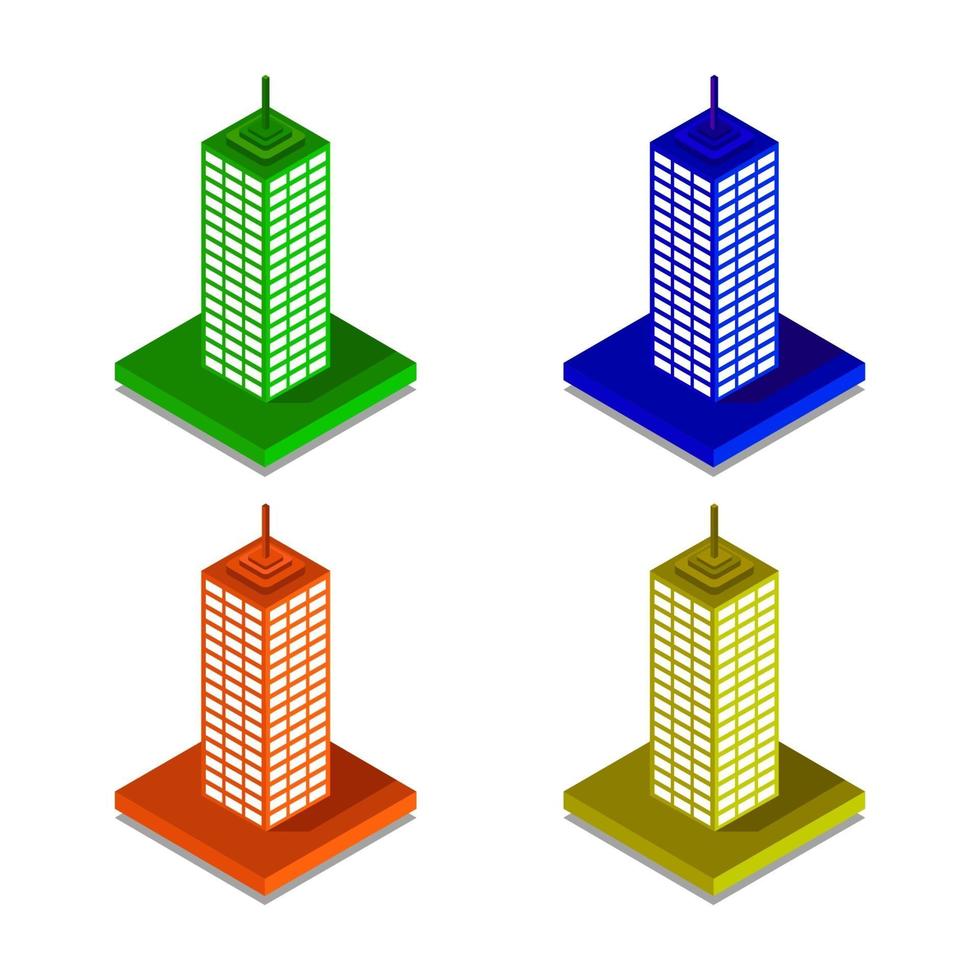 Satz isometrischer Wolkenkratzer auf weißem Hintergrund vektor