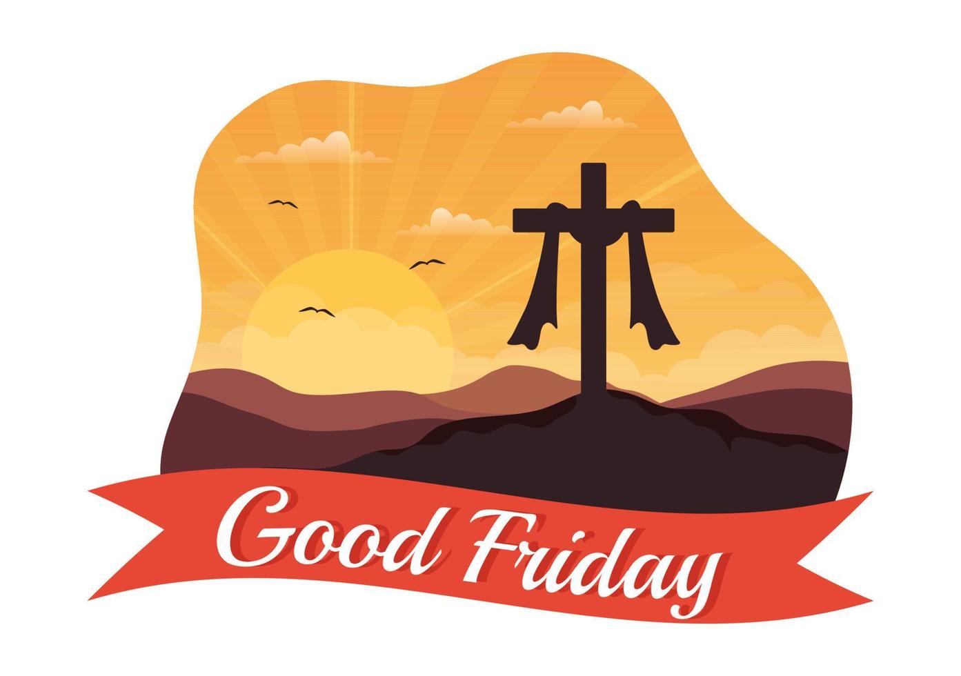 Lycklig Bra fredag illustration med kristen Semester av Jesus christ crucifixion i platt tecknad serie hand dragen för webb baner eller landning sida mallar vektor