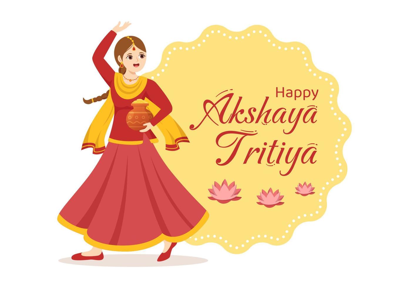 akshaya tritiya festival illustration med en gyllene kalash, pott och guld mynt för dhanteras firande i hand dragen för landning sida mallar vektor